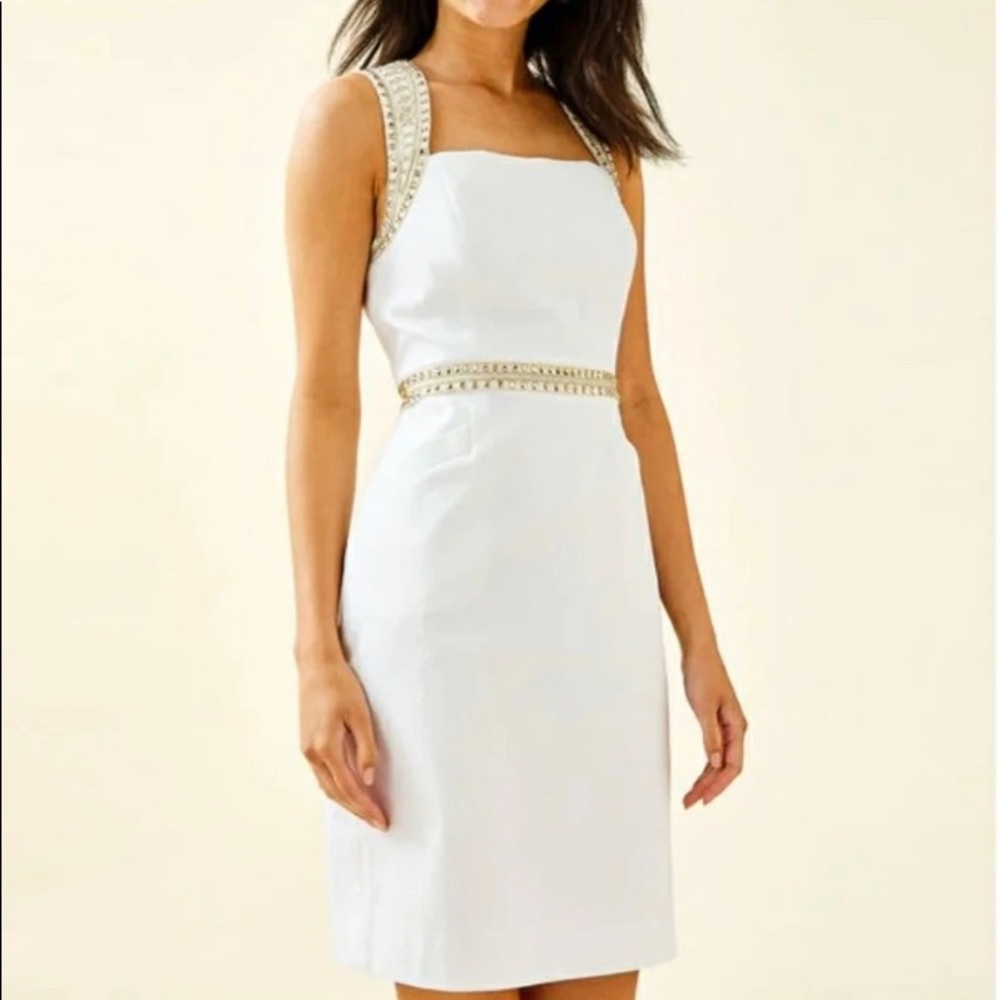 Lilly Pulitzer White and Gold “Dana Stretch Shift”